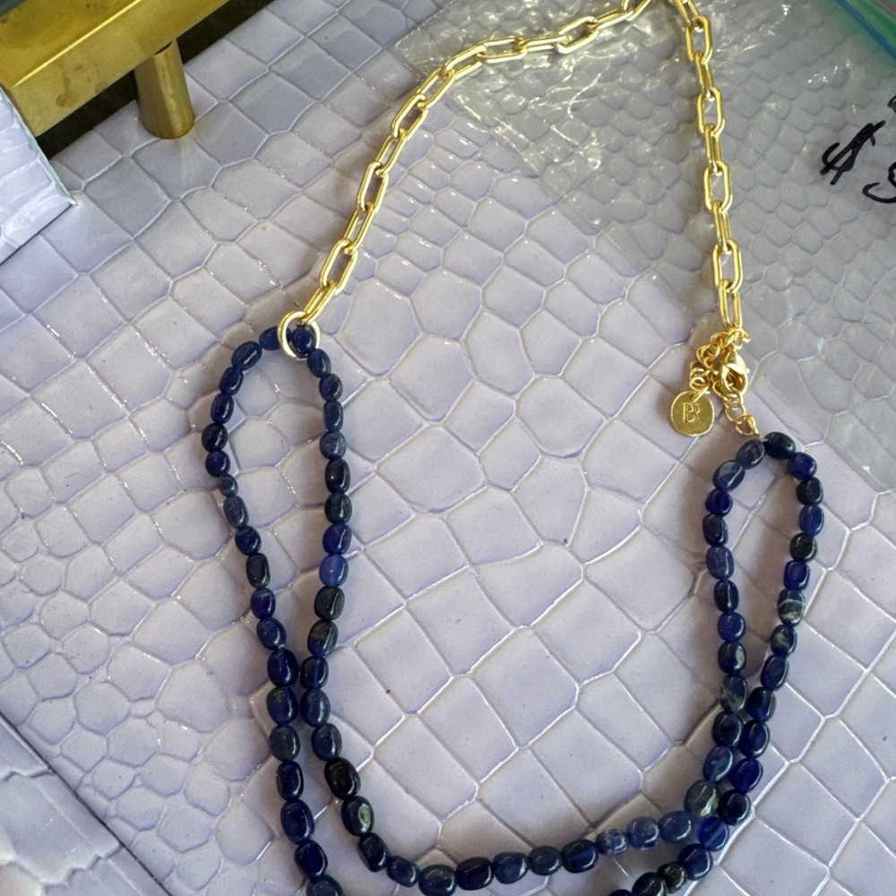 Banana Republic Gold Chain with Deep Blue Beads - Picture 3 of 4